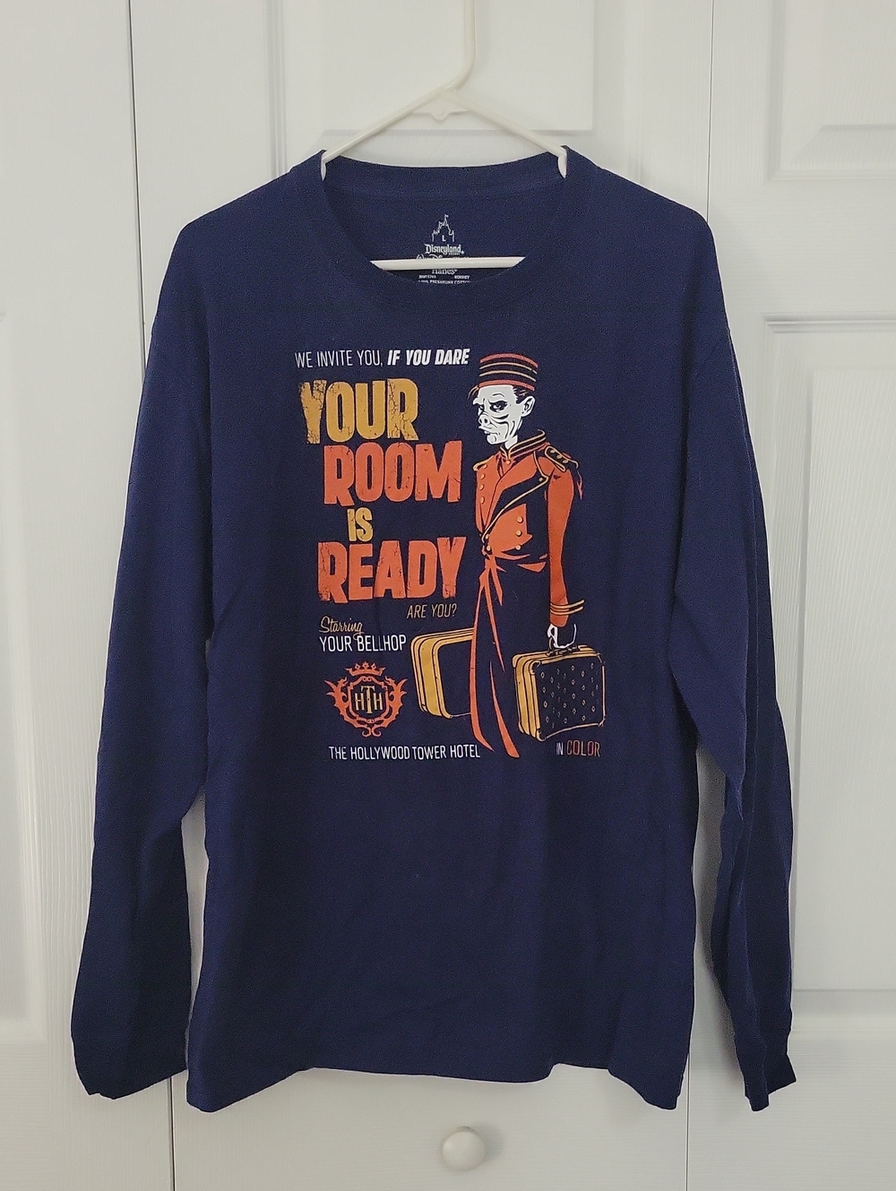 Disney Navy Blue Long Sleeve Graphic Tee - Tower Hotel Bellhop Design